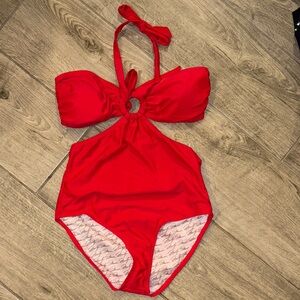Red Halter Cutout Swimsuit